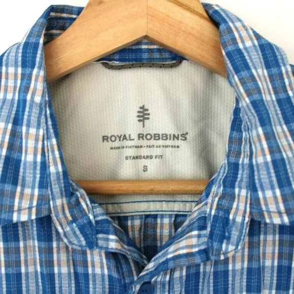 Royal Robbins Mens Size Small Hidden Pocket Travel Blue Plaid Button Shirt - Picture 2 of 5
